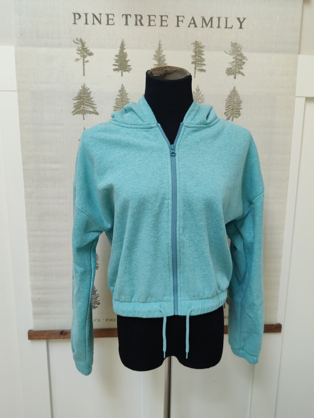 Ripzone Teal Blue Heathered Cropped Full Zip Hoodie Sweatshirt Size S
